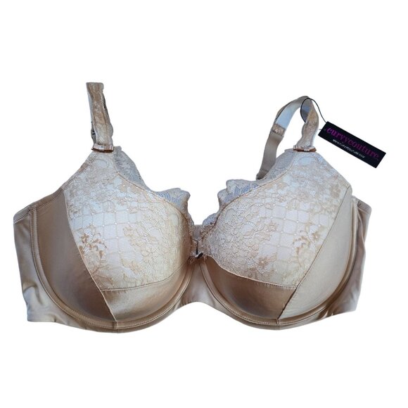 Curvy Couture Other - Curvy Couture #1017 Tulip Lace Push Up Bra 44H Nude Balconette Underwire